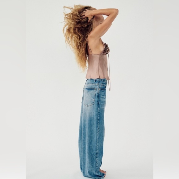 ZARA RUFFLED SATIN EFFECT TOP SZ XL | LIGHT BROWN - Picture 4 of 9